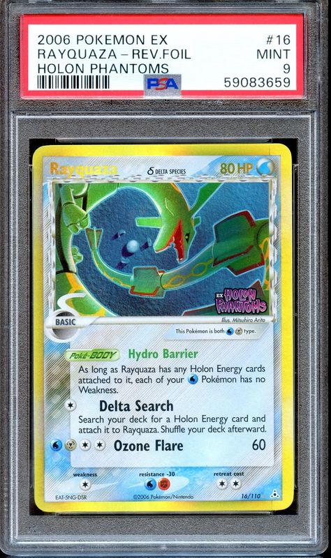 PSA 9 Rayquaza 16/110 Reverse Foil Stamped Holon Phantoms EX Pokemon Card MINT