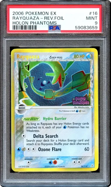 PSA 9 Rayquaza 16/110 Reverse Foil Stamped Holon Phantoms EX Pokemon Card MINT