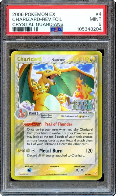 PSA 9 Charizard 4/100 Reverse Foil Stamped Crystal Guardians Pokemon Card MINT